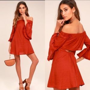 NEW Lulu's Day Out Rust OTS Bell a Sleeve Dress